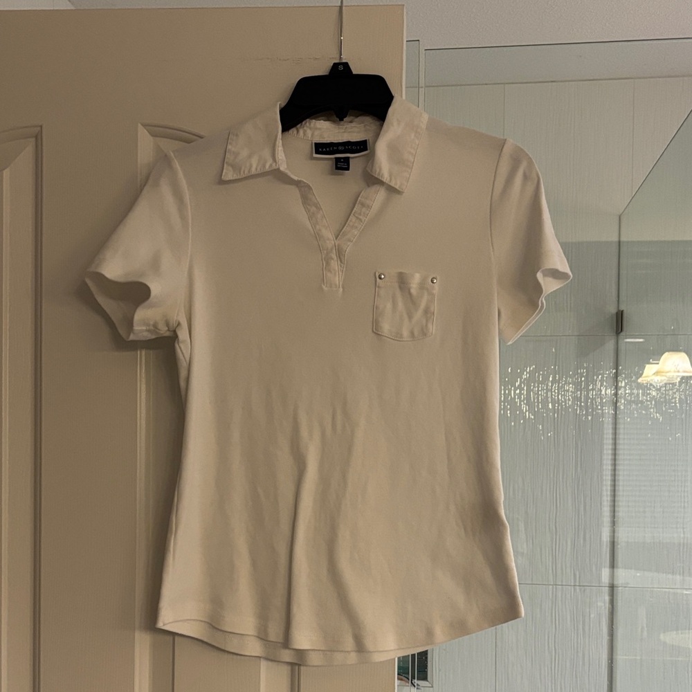 Karen Scott White Short Sleeve Button Down Shirt